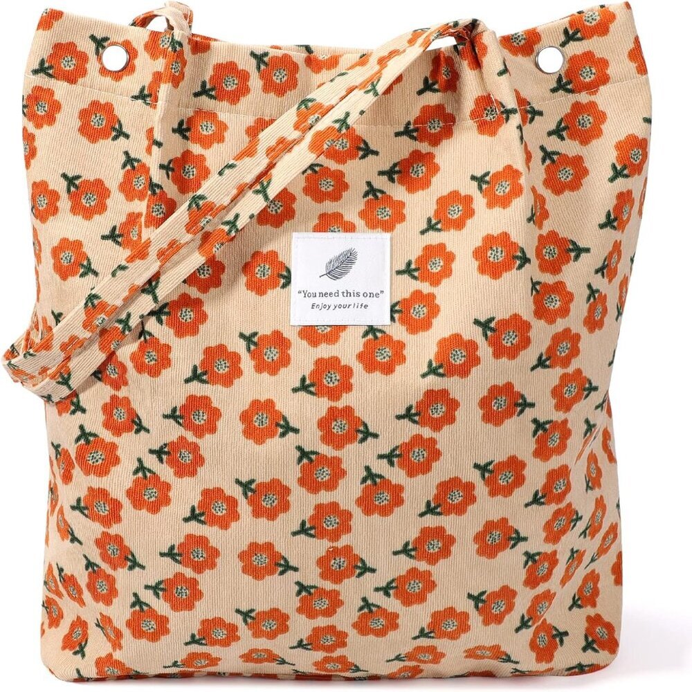 Corduroy Tote Bags for Women, Large Capacity Tote Purse Reusable Grocery Shoulde